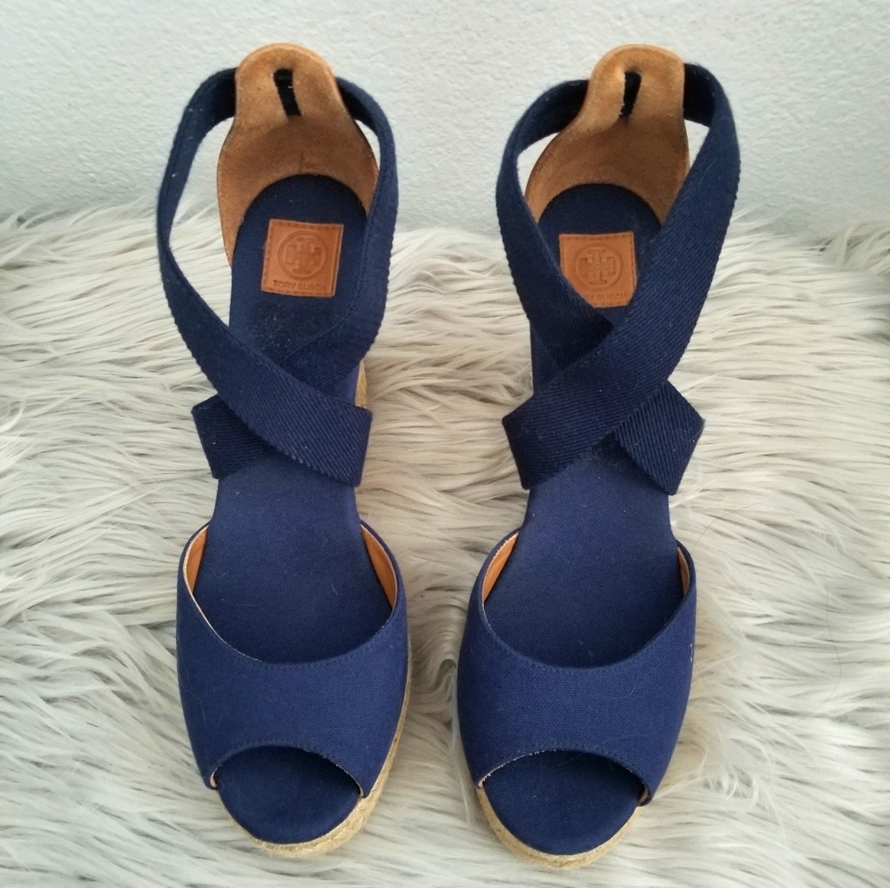 Tory Burch Peep-toe Cork Espadrille Wedge 10